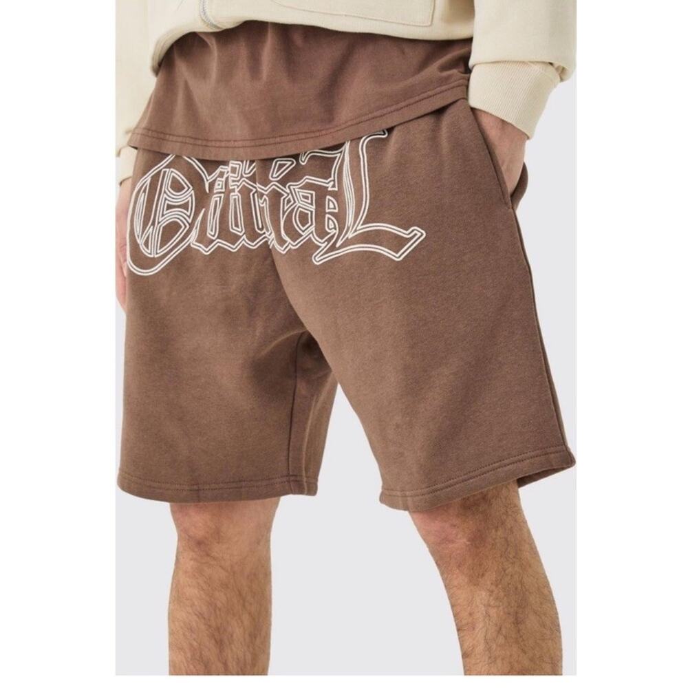 BoohooMAN Relaxed Fit Official Puff Print Short - chocolate Size‎ Small NWT